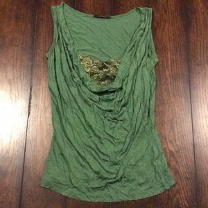 Soprano Green Draped Tank with Lace Chest Coverage Layer